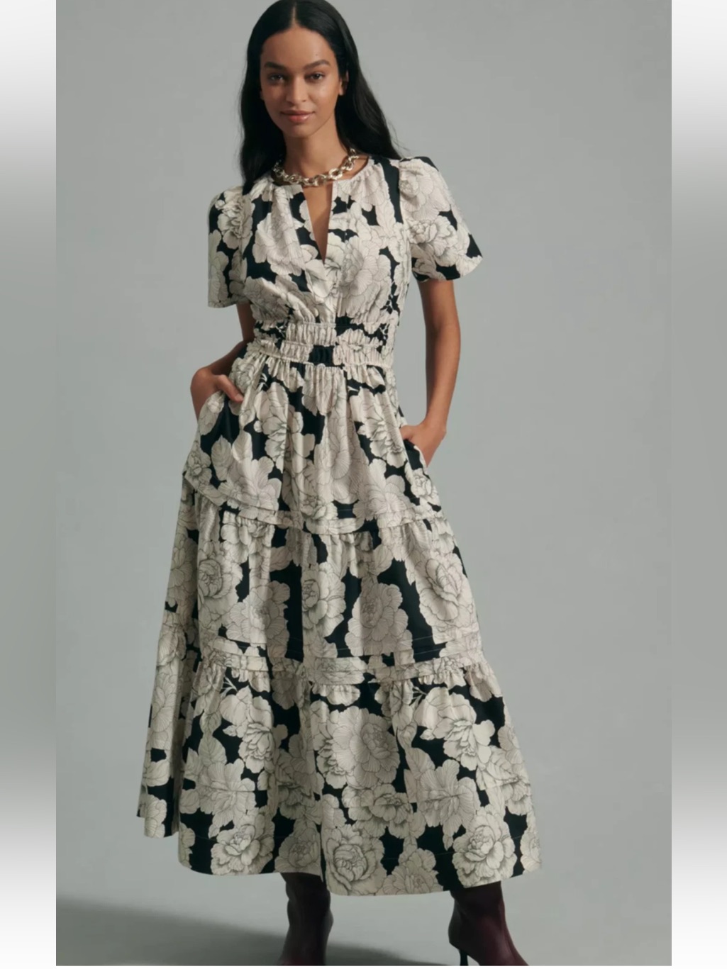 Nwt Anthropologie The Somerset Maxi Dress White Rose Floral Peony L Large